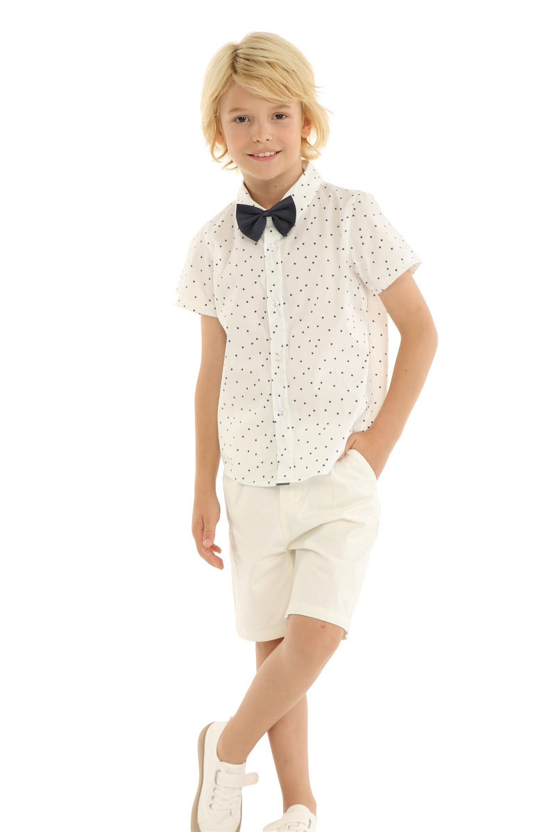Mud Kingdom Toddler Boy Shirt and Tie Short Sleeve Stars 4T White - Image 2